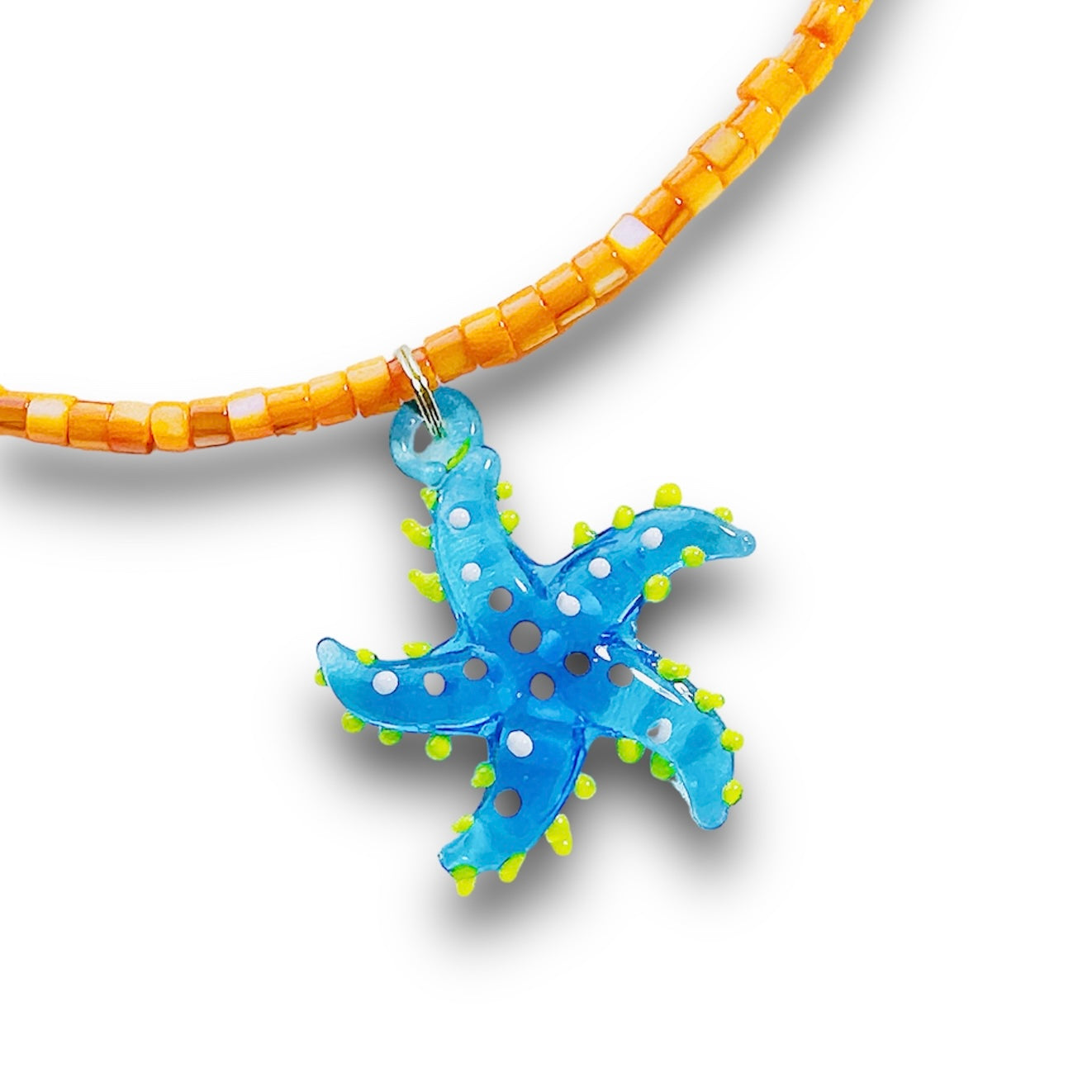 Blue Sea Star Necklace Glass