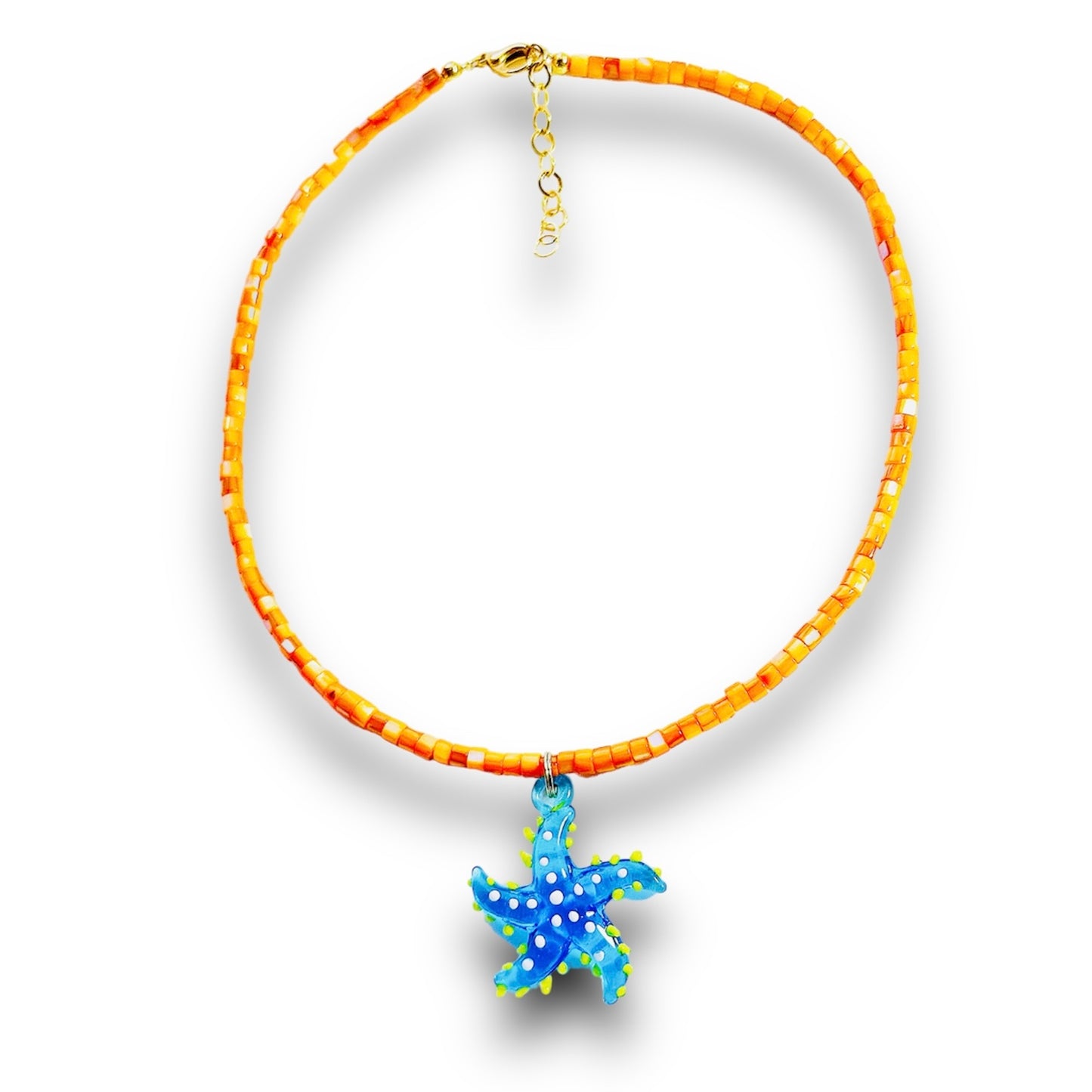 Blue Sea Star Necklace Glass