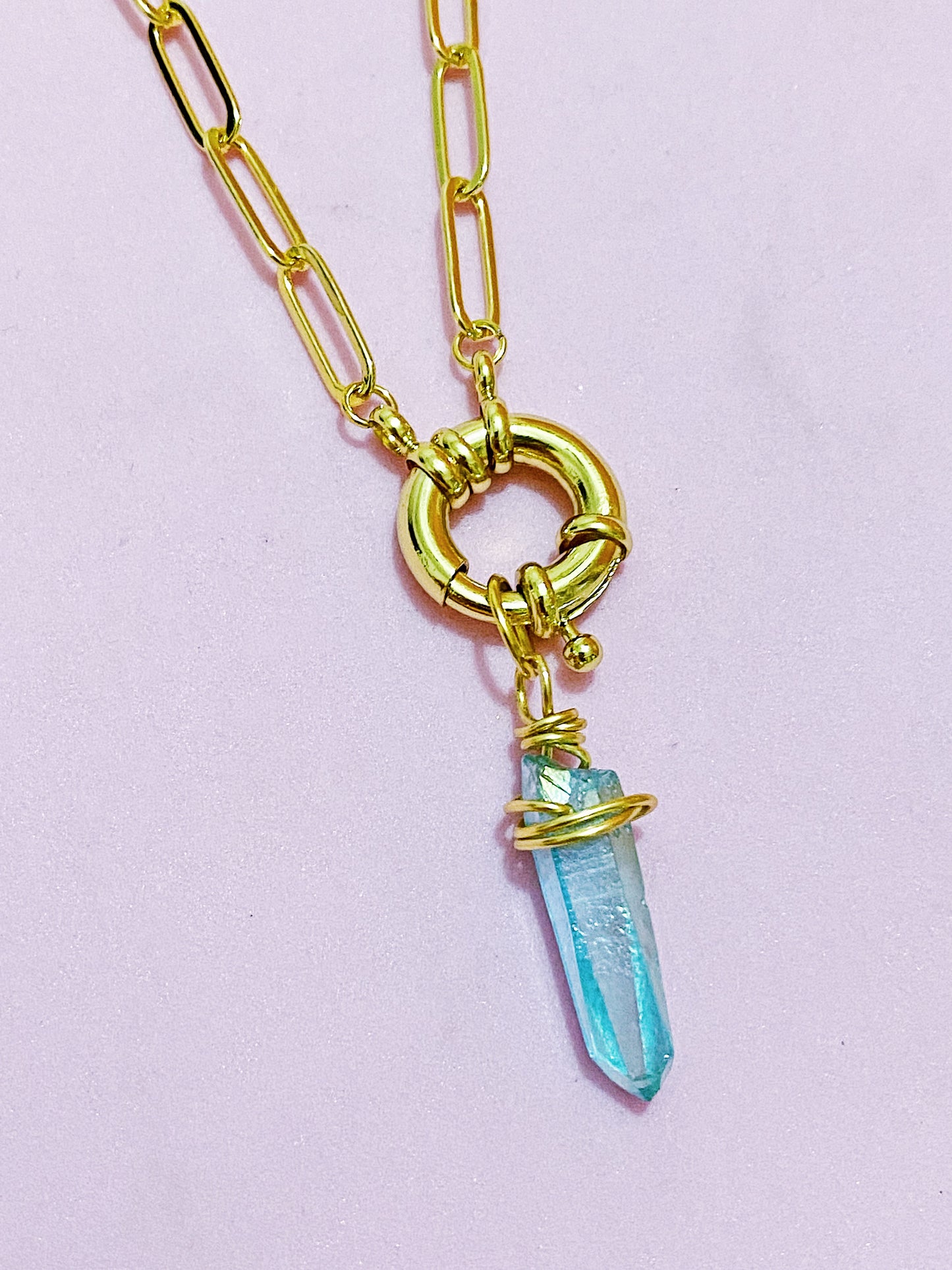 Gold Blue Quartz Necklace
