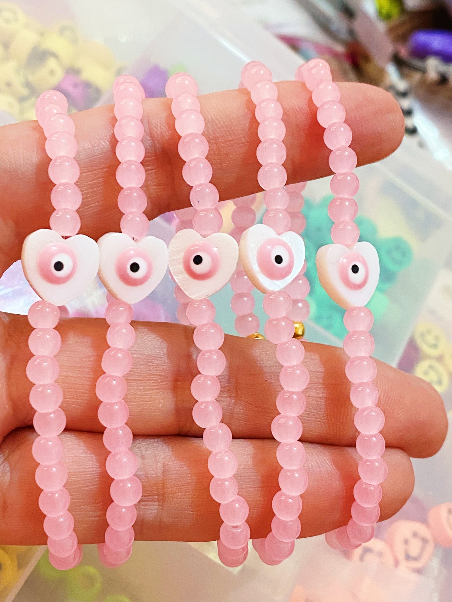 Pink evileye heart bracelet