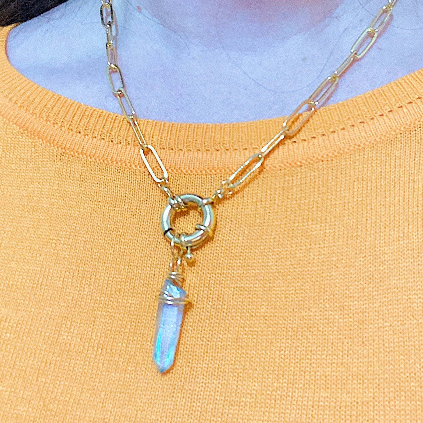 Gold Blue Quartz Necklace