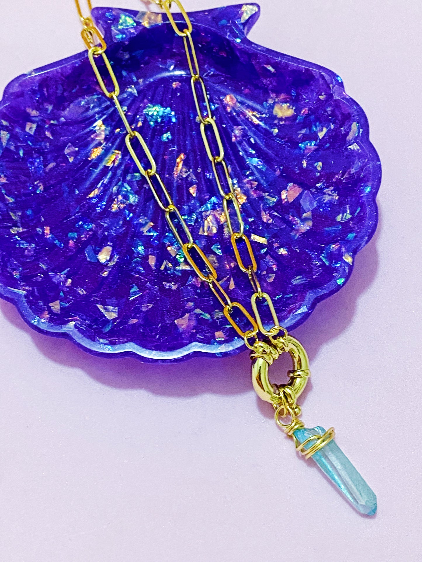 Gold Blue Quartz Necklace