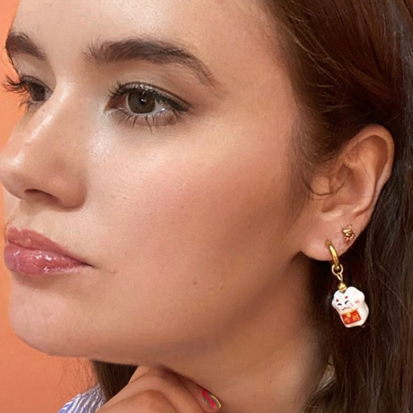Lucky Cat Earrings Hoops