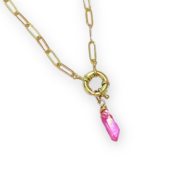Gold Pink Quartz Necklace