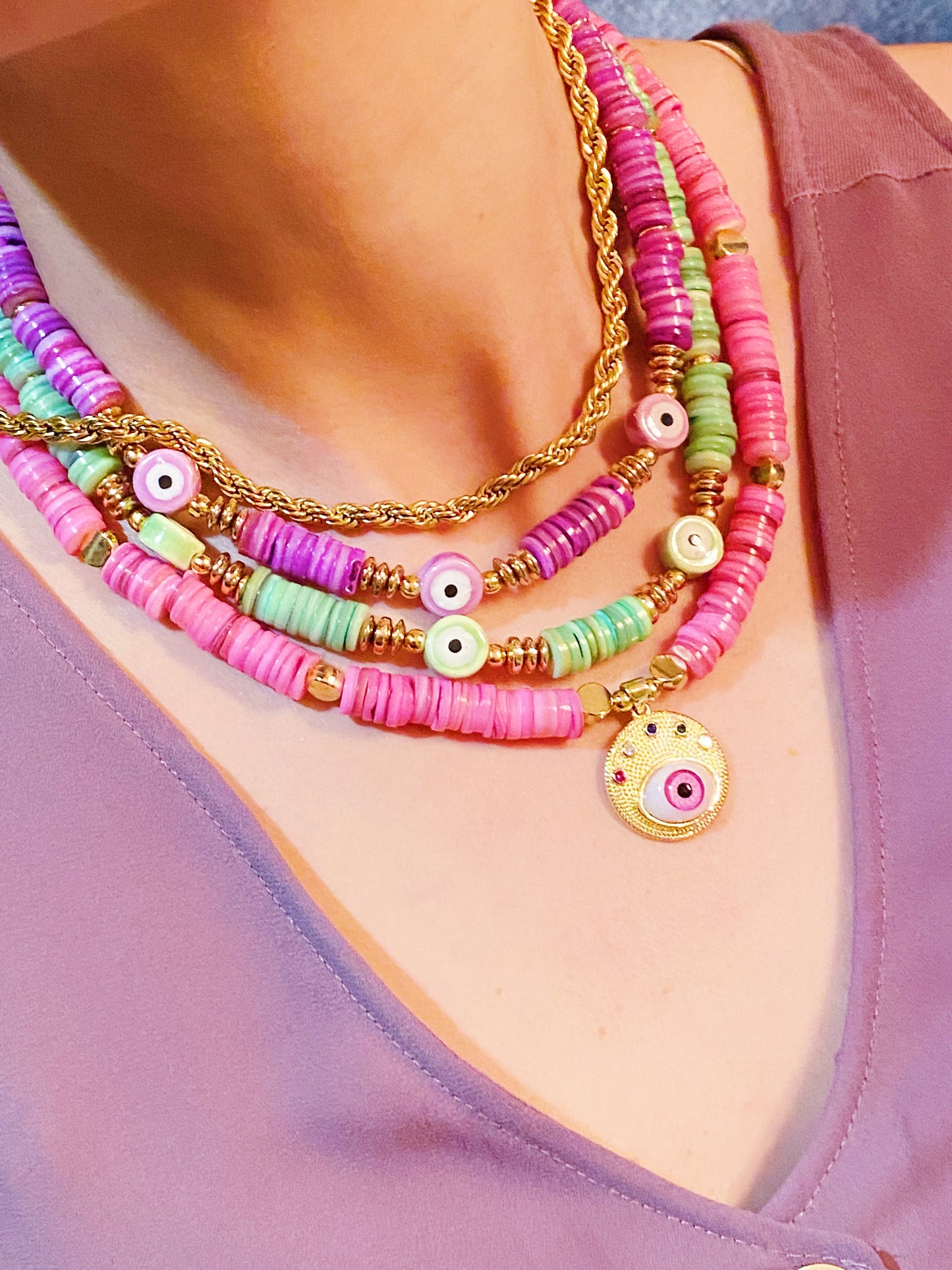 Evileye Pink Pearl Necklace