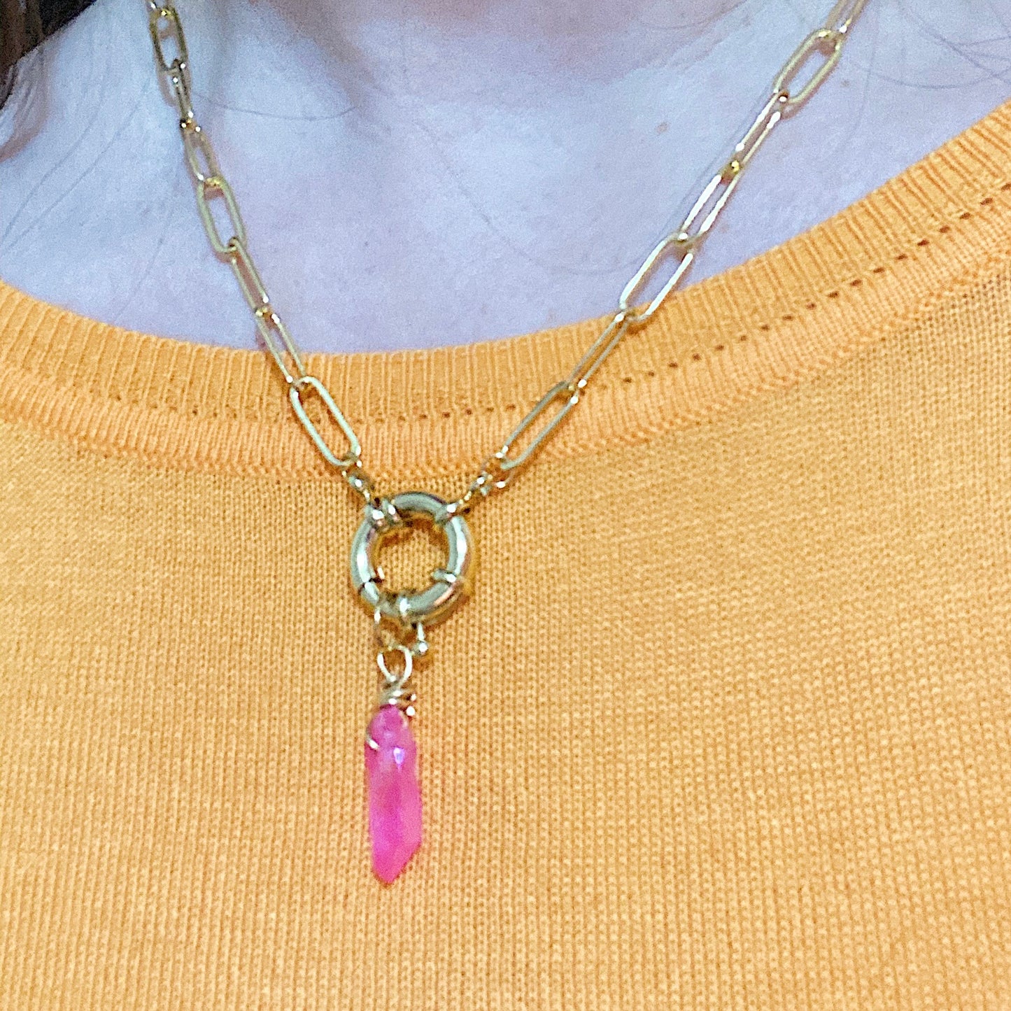 Gold Pink Quartz Necklace