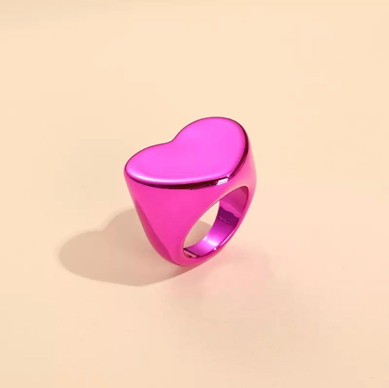 Pink Heart Metallic Chunky Ring