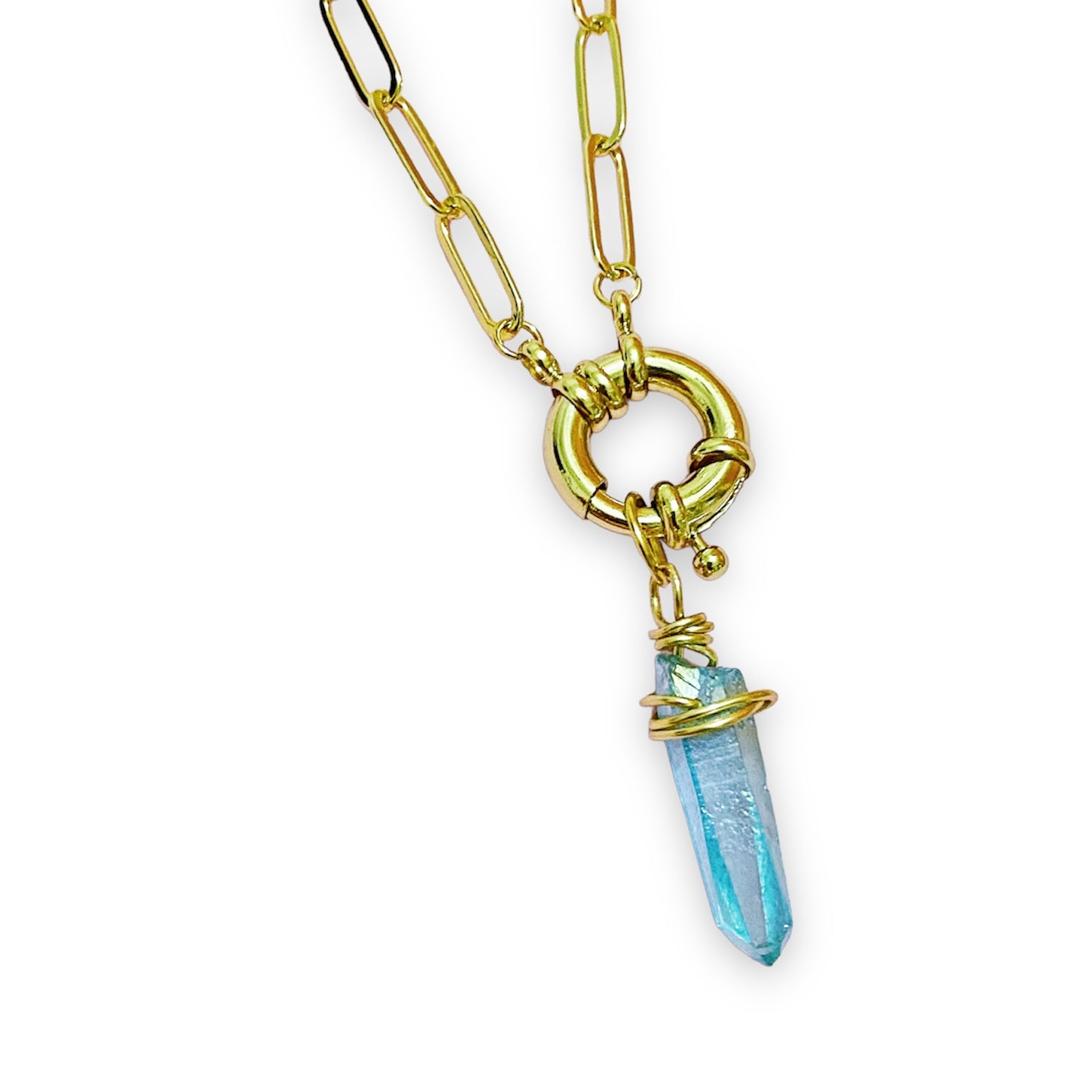 Gold Blue Quartz Necklace