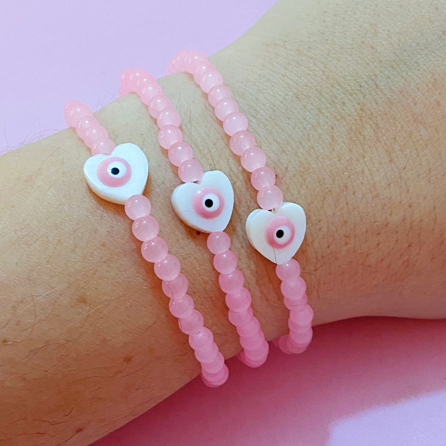 Pink evileye heart bracelet